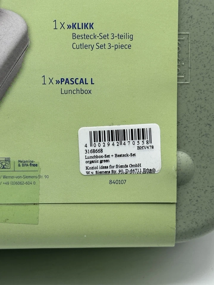 Juego de lonchera Koziol + juego de cubiertos Pascal Ready, lata de pan, Nature Leaf Green Foto 3 de 4