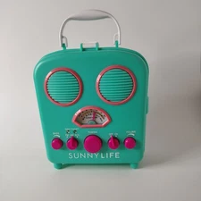 SUNNYLIFE Splash Proof AM/FM Radio/MP3 Player ~MINT GREEN~ Pink Dials~Great Con.