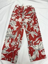 Elie Tahari Red White Floral Print Satin Pull On Wide Leg Pants Pockets S NEW
