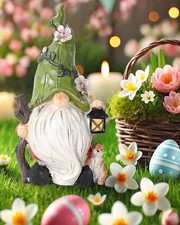 Hand-Painted Resin Garden Gnome with Squirrel Figurine - 6.5" Tall Summer Green