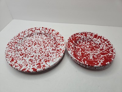 Crow Canyon Enamelware Marble Red | 10'' Dinner & 8'' Dessert Plates | 8 Piece Lot