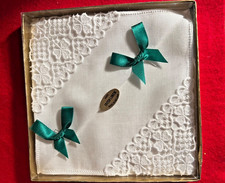 Vtg Handkerchief PURE IRISH LINEN Lace Shamrock Made in Ireland Unused in box