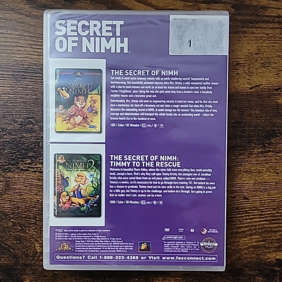 The Secret Of Nimh 1 & 2 Timmy To The Rescue Double Feature DVD Brand New Sealed - Image 2 of 3