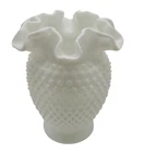 Fenton White Hobnail Milk Glass  Vintage MCM Vase  with Ruffled Edges 6" Tall