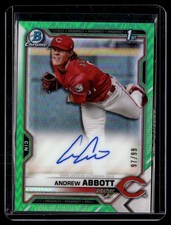 2021 Bowman Draft # Andrew Abbott Chrome Draft Pick Auto Green Refractor /99