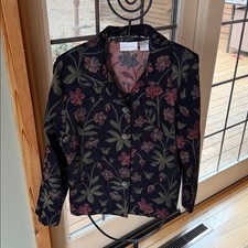 Studio Works Vintage Black Floral Print Tapestry Sz. M Jacket