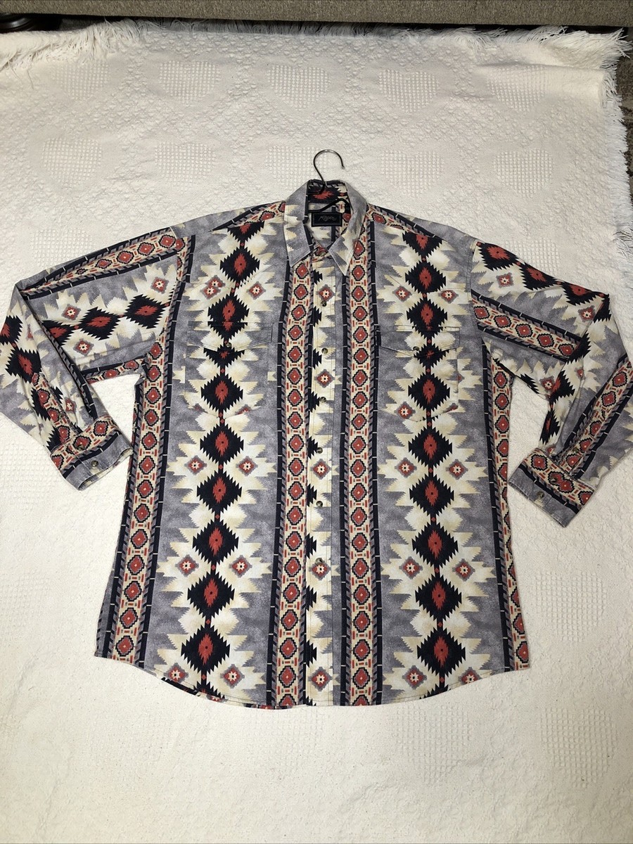Roper VTG Shirt Men L Aztec Navajo Southwestern Pearl Snap Button