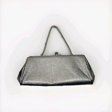 Retro Mod Silver Metallic Evening Bag Purse Clutch Chain Handle
