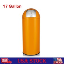17 Gallon Kitchen Push Lid Trash Can Stainless Steel Waste Bin for Outdoor, 65L
