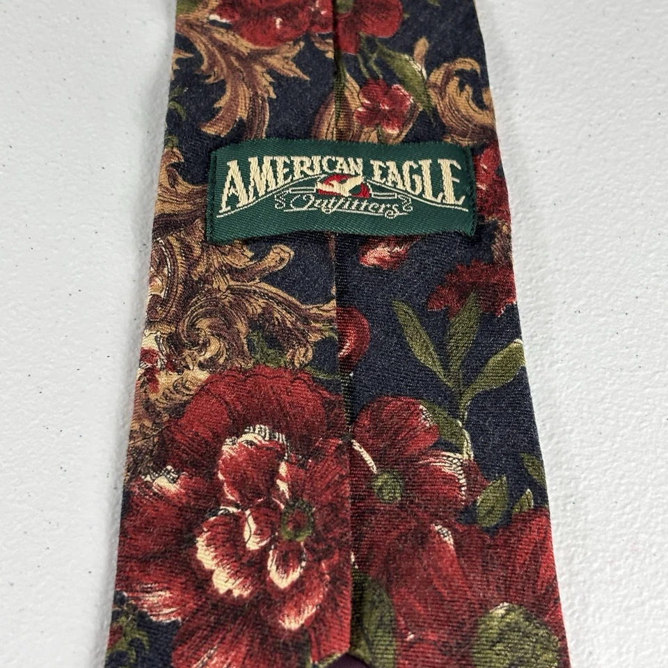 VTG American Eagle Rayon/Wool Tie Neckwear Multicolor Floral Roses Print - Image 3 of 4