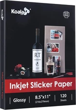 Koala Printable Glossy Sticker Paper for Inkjet Printer, White, 8.5x11 Inch Self