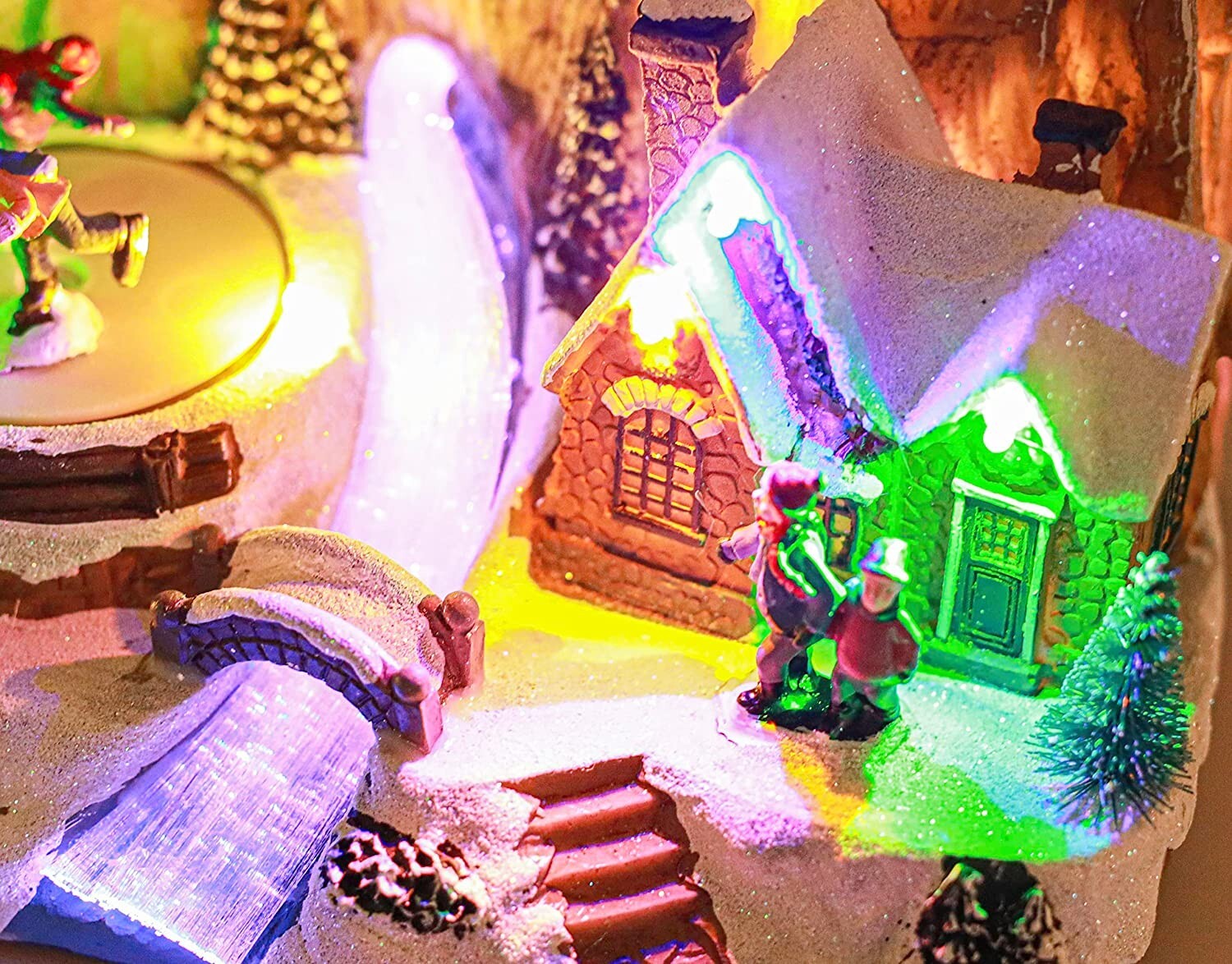 Light Up Christmas Village Scene Musical Xmas Ornament Skiing Battery