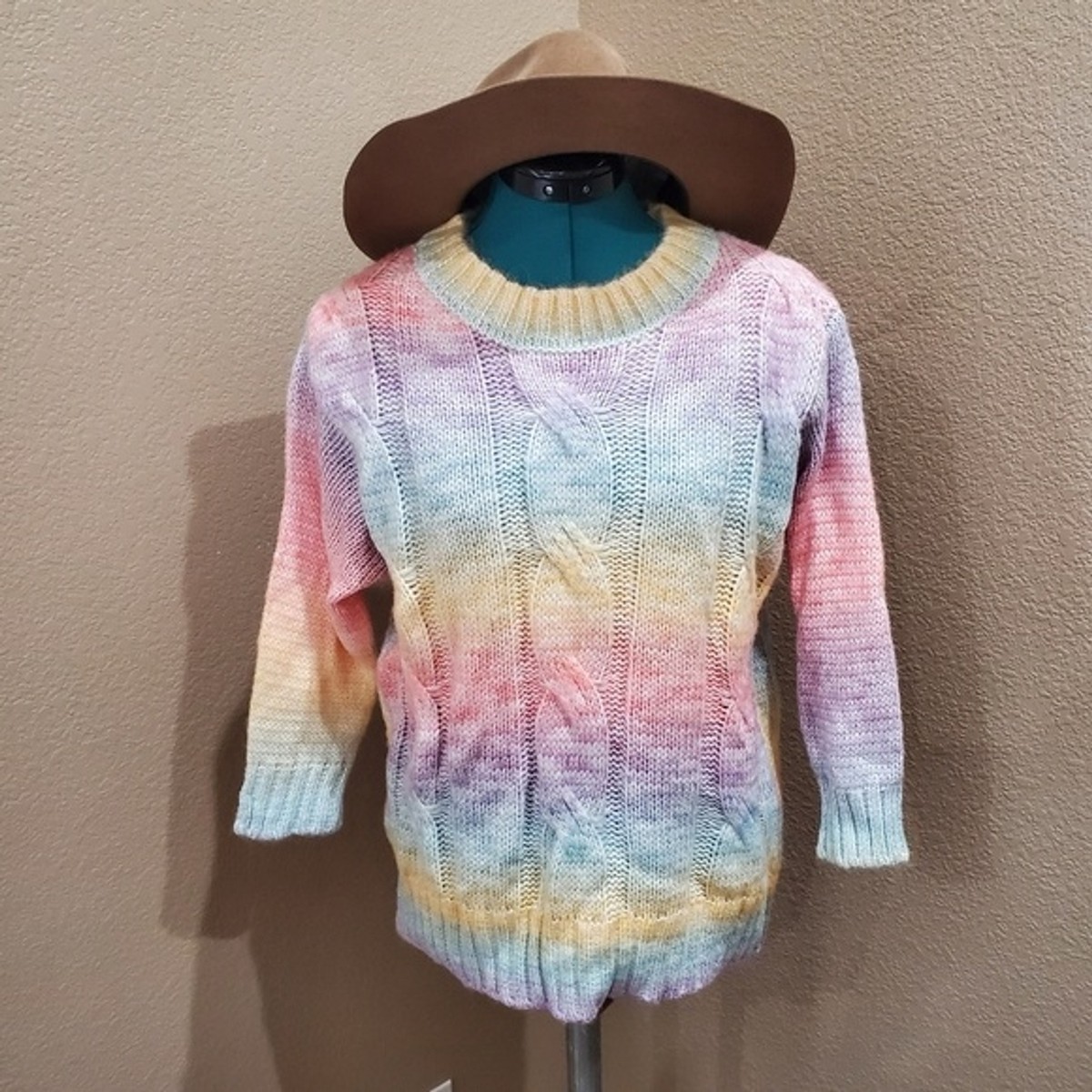 GOODNIGHT MACAROON PASTEL RAINBOW OMBRE MIXED STITCH SWEATER WOMEN