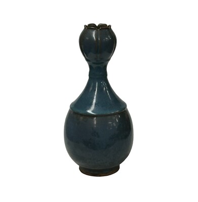 Oriental Deep Blue Flower Garlic Head Shape Porcelain Art Vase ws4649