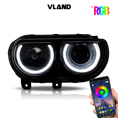 VLAND LED Projector RGB Headlight For 2008-2014 Dodge Challenger Front Lamps - Picture 2 of 14