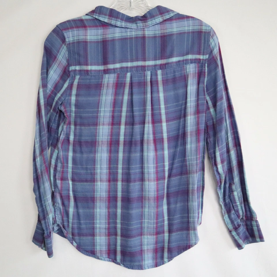 Camisa Mudd Top Niñas 14 Informal Bolsillo Cuello en V Cuello Azul Cuadros Manga Larga Foto 2 de 4