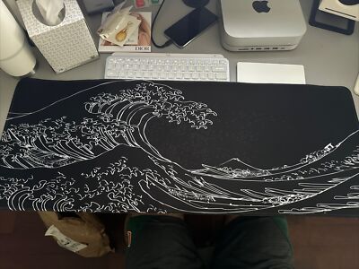 DIGSOM Black Mouse Pad Gaming Japanese Sea Wave Mouse Pad 31.5 X 11.8In 
