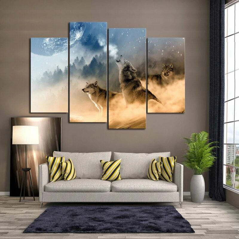Multi Panel Print 3 Wolves Mountain Canvas 5 Piece Framed Wall Art Wolf Picture  - Image 2 of 4