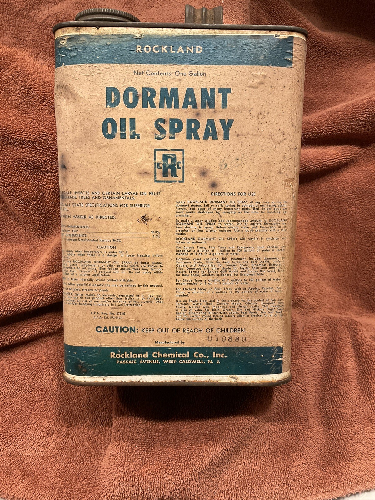 Vintage Rockland DORMANT OIL SPRAY Empty One Gallon Can. Collector