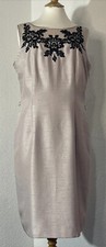 jacques vert size 14 dress lined beige shiny smart evening wedding embroidered