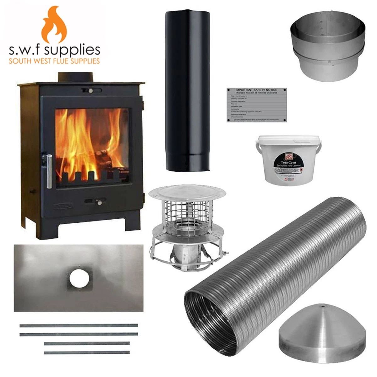 Portway Arundel 4.9kw Woodburner Multi Fuel Stove u0026Complete 9m Liner  Install Kit | eBay