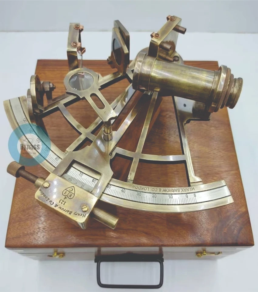 9" Vintage Solid Antique Brass Nautical Functional Sextant with Wooden Box - Image 4 of 4