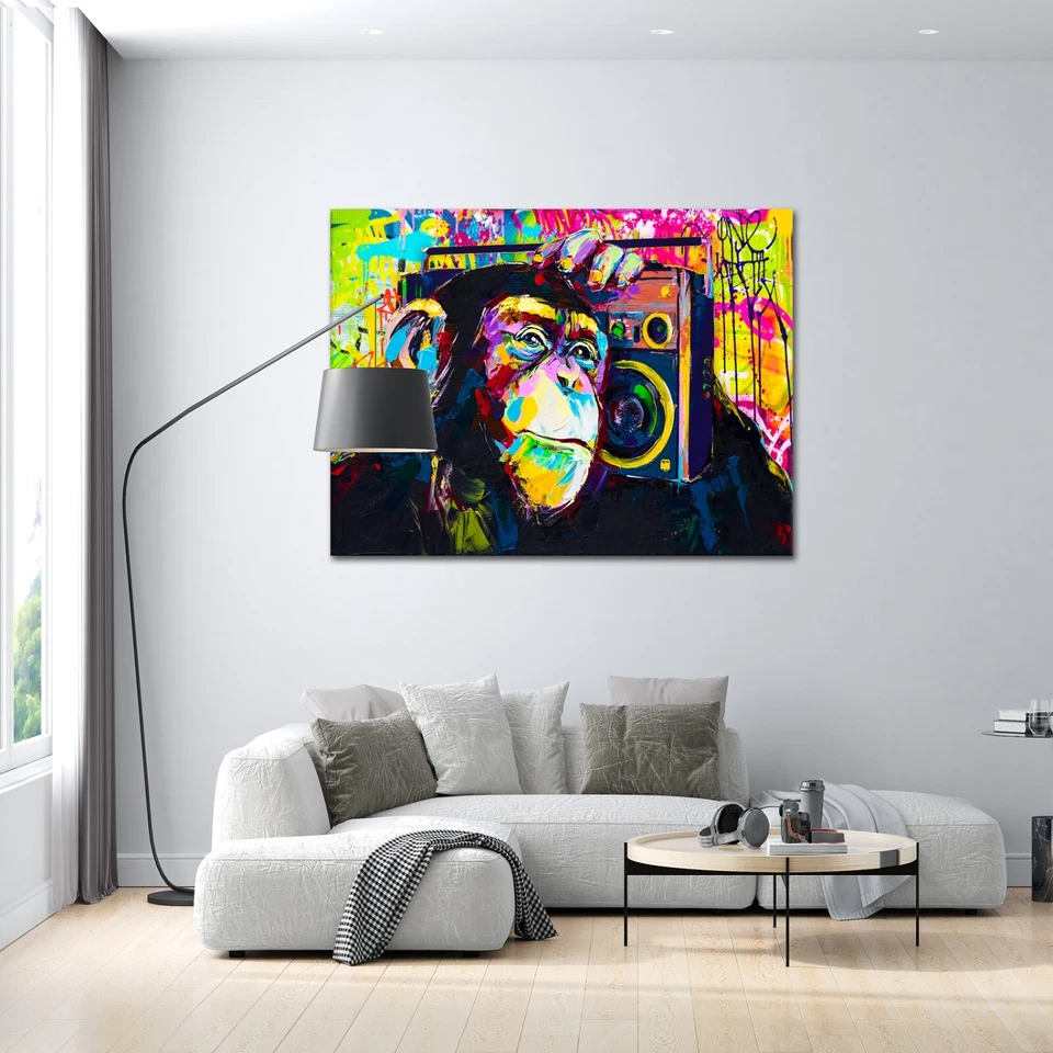 Leinwandbild Poster Acryl Glas Pop-Art Affe Musik Street-Art bunt - Bild 3 von 4