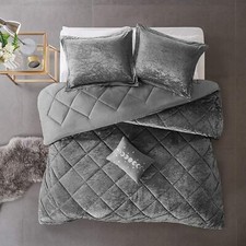 ULTRA SOFT PLUSH COZY GREY FUR VELVET VELOUR LUXURY MODERN GIRL COMFORTER SET