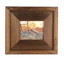 Small Framed Print Countryside Old Plow in Field 10 x 9"