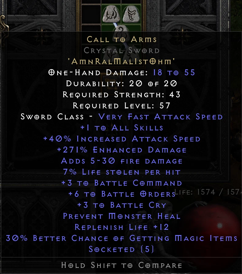 Call To Arms CTA 6BO Runeword Diablo Resurrected, 60 OFF