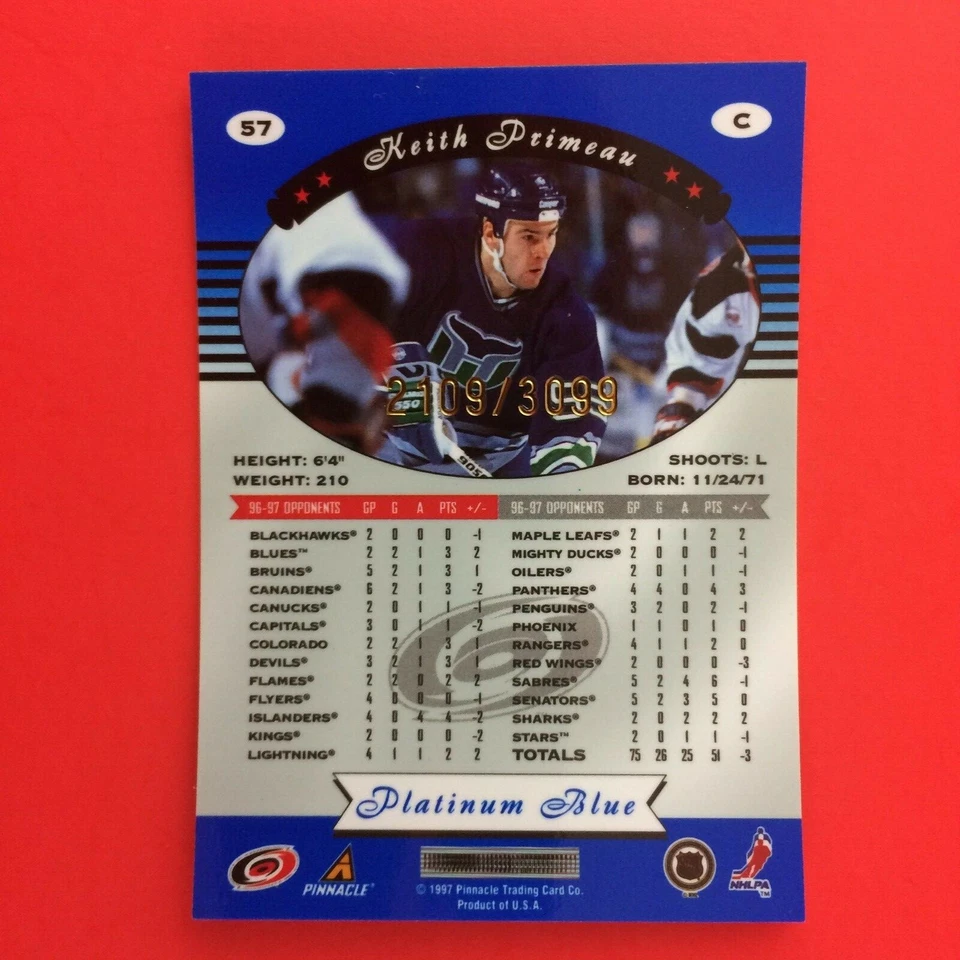 Keith Primeau 1997-98 Totally Certified Platinum Blue Parallel #57 NHL Whalers - Image 2 of 2
