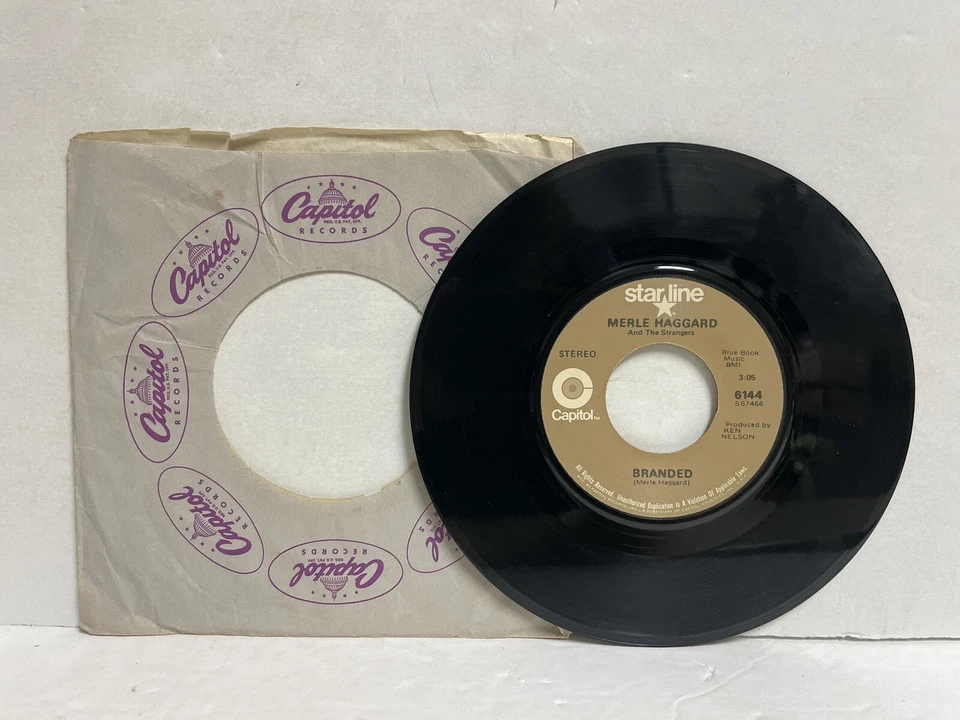 MERLE HAGGARD, I'M A LONESOME FUGITIVE/BRANDED -45 RPM RECORD VG + G1 - Image 2 of 2