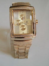 MEN'S GOLD FINISH STONES FASHION HIP HOP  REMOVABLE LINK WATCH