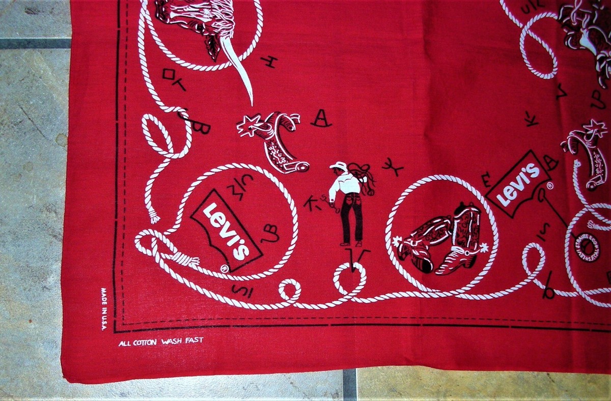 LEVI'S Red Western BANDANA Coiled Rope, Longhorn, Boots - WASH