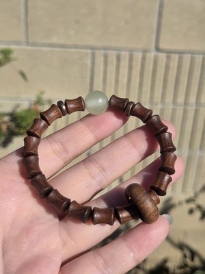 Zen-Style 7.8mm Rosewood Bracelet | Bamboo-Link Design with Cat's Eye Accent