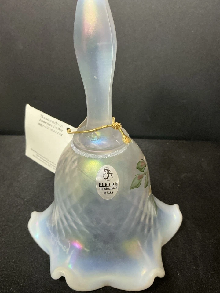 New with Tag Vintage Fenton Opalescent Iridescent Hand Painted Glass Bell - Image 4 of 4