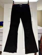 O2 Denim Jeans Womens 28 Black Wide Flare Leg Stretch Raw Made In USA