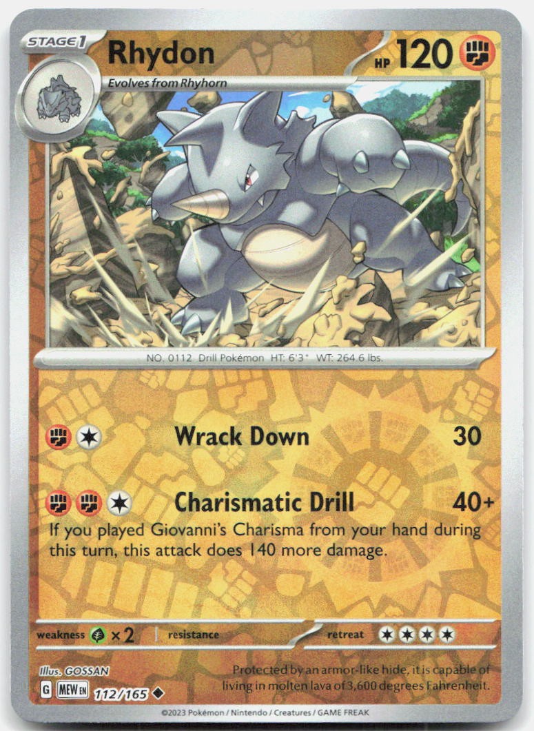 Rhydon 112/165 Uncommon 151 Pokemon Reverse Holo Near Mint