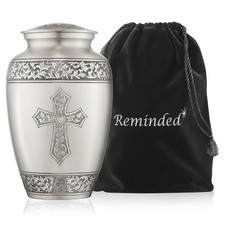Adult Brass Cremation Memorial Urn for Human Ashes, Pewter Stripe, Velvet Bag