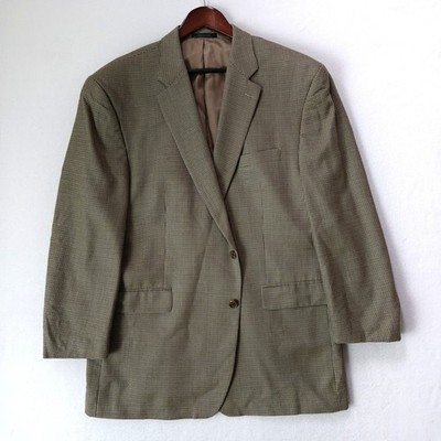 Lauren Ralph Lauren Blazer Jacket Mens Sz 50L Silk/ Wool Houndstooth Beige Brown