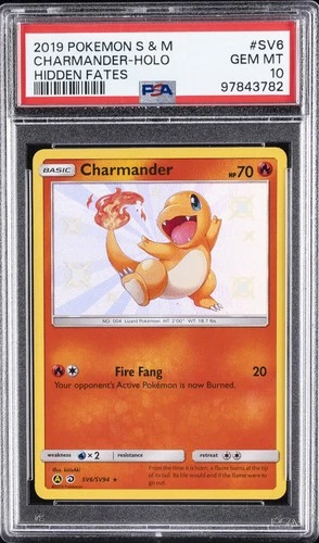 2019 POKEMON SUN & MOON HIDDEN FATES #SV6 CHARMANDER-HOLO PSA 10