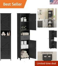67" H Tall Bathroom Storage Cabinet with 2 Barn Doors and 1 Drawer, Narrow St...