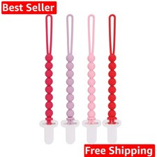 4-Pack Silicone Pacifier Clips with One-Piece Beads for Baby Boys and Girls -...
