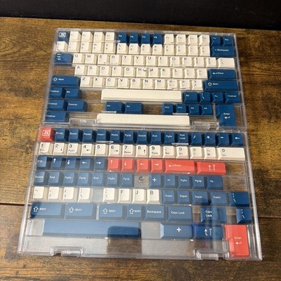 JTK Azure Keycap Set Double Shot ABS Cherry Profile Blue White Red Accent Parts