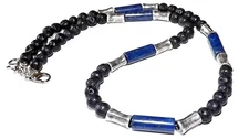 Lapis Surfer Necklace Men Unisex Lava Gemstone Gift JewelryâBoho Beach Style