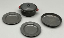 Vintage Childrens Toy Tin Aluminum Kitchen Metal Pan Pot Plates Vtg