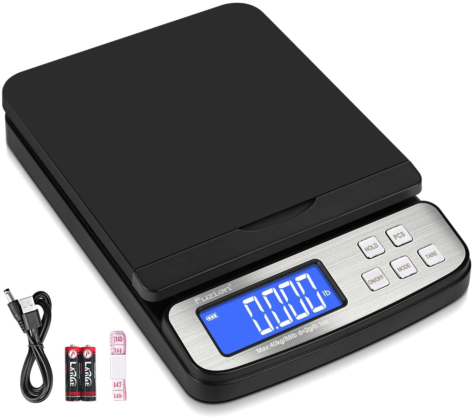 Fuzion Shipping Scale - Digital Postal 88lb PS2, Black with Flip-up Lid