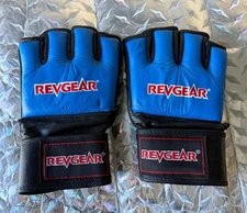 REVGEAR sz XL combat fight BLUE Fingerless Leather Gloves UFC MMA jujitsu