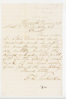 1869 H.M. Gale Autograph signed Note Handwritten Signed Letter Worcester Mass