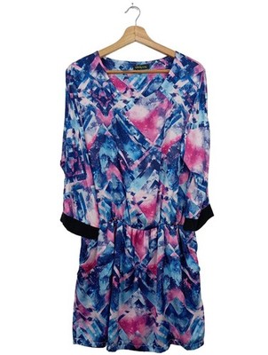 WENDY TRENDY Langarmkleid Damen Kleid Gr. DE 36 blau-pink Casual-Look